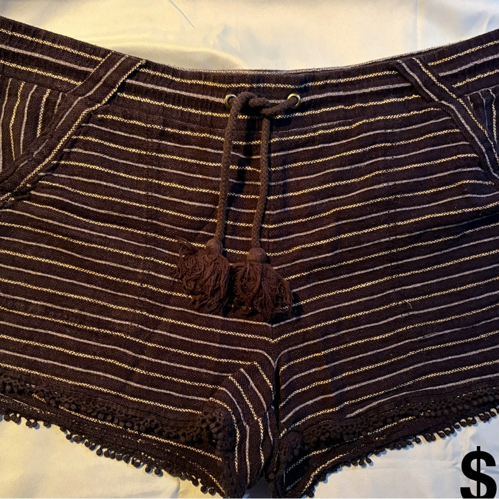 Rewind Navy and White Striped High Waist Shorts